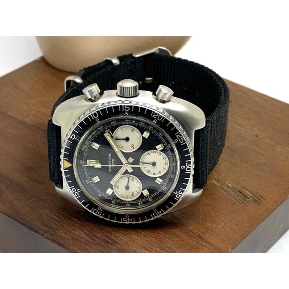 Croton 1878 Mens Watch Vintage 973001 Swiss Mechanical Chronograph Reverse Panda - Picture 9 of 15